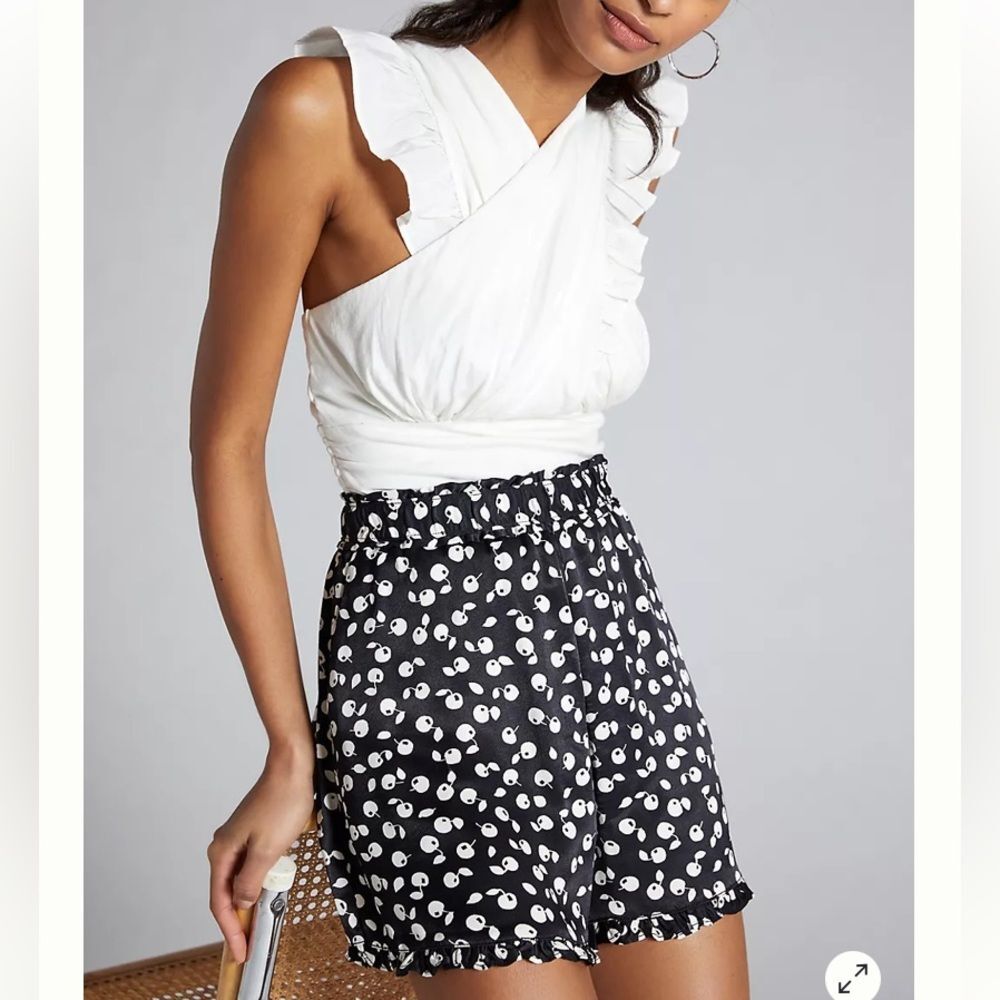 Anthropologie Maeve Womens Cherry Print Ruffled Shorts XS Summer Preppy Coquette